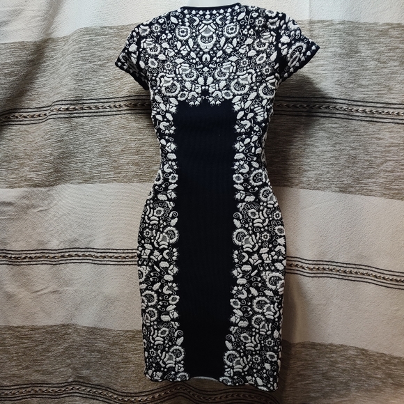 Black And White Form Fitted Knee Length Dress - Picture 2 of 8